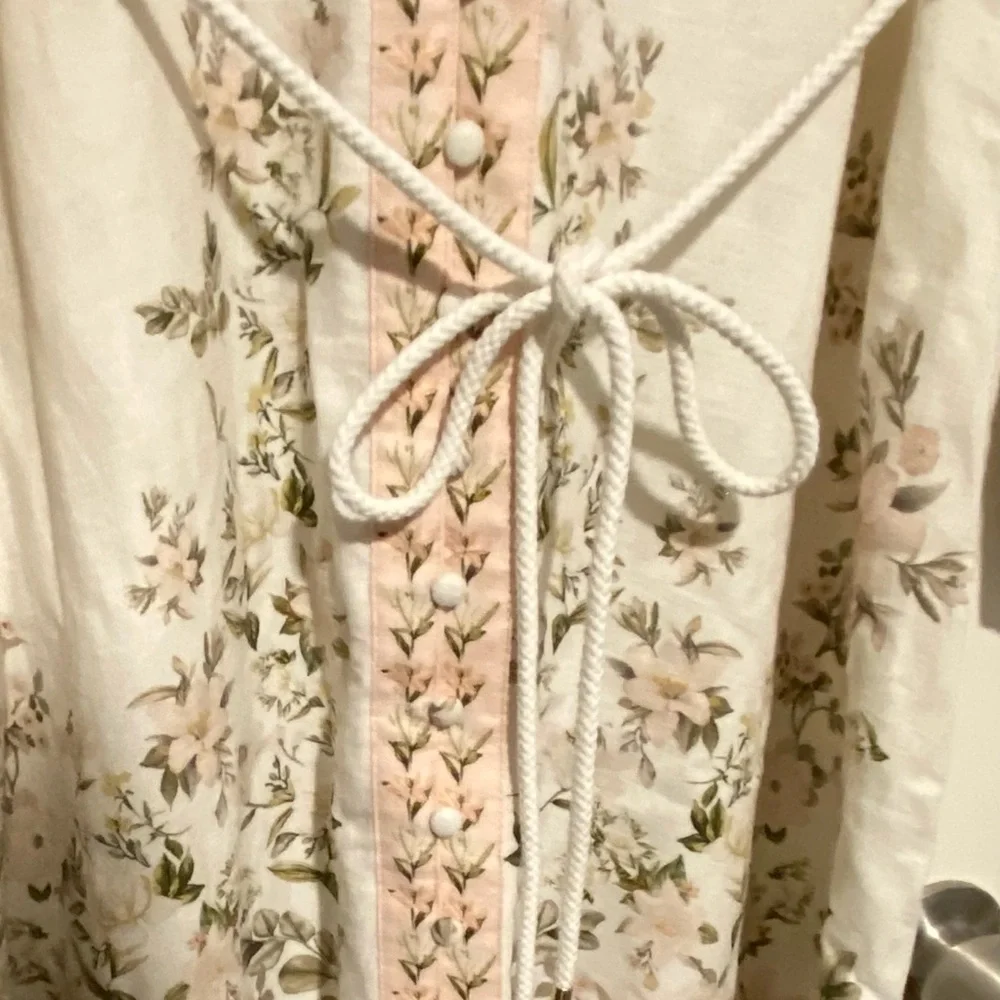 Calypso St. Barth Linen Cream Floral Long-Sleeve Midi Dress L - Picture 8 of 11